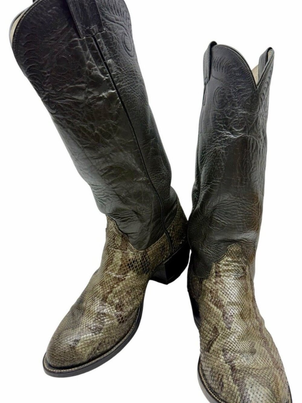 Olathe Python Snakeskin Cowboy Boots Men’s Size 8D Black Western USA